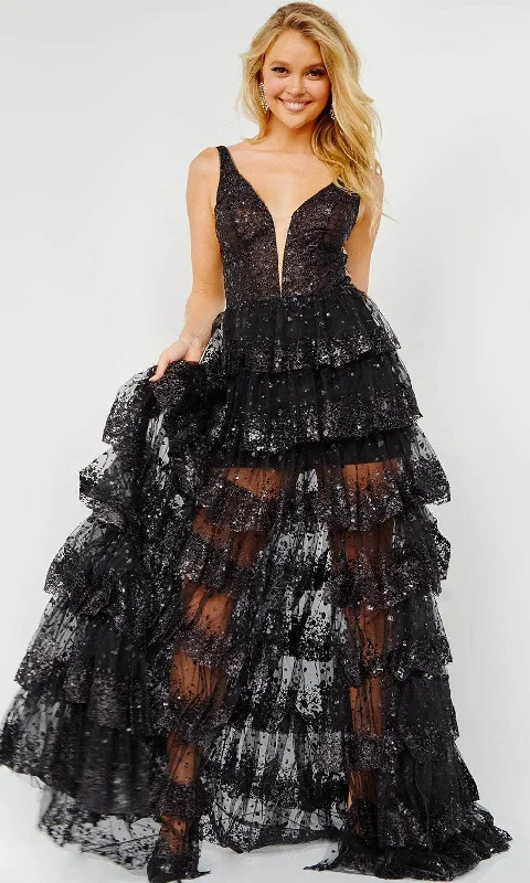 Sports And Leisure JVN by Jovani JVN22904 - Plunging V-Neck Ruffled Prom Gown