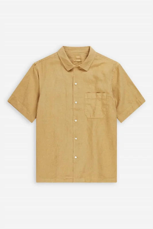 Effortless Comfort Men's Linen Shirt In Honey Mustard