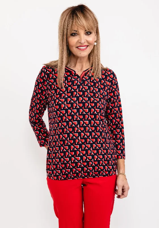 Personalized Wear Rabe R Pattern Print T-Shirt, Navy & Red