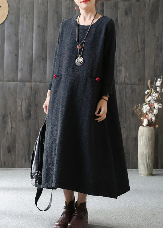 Boutique Recommendation Loose cotton Wardrobes Vintage A-line Long Sleeve Cotton Loose Retro Dress