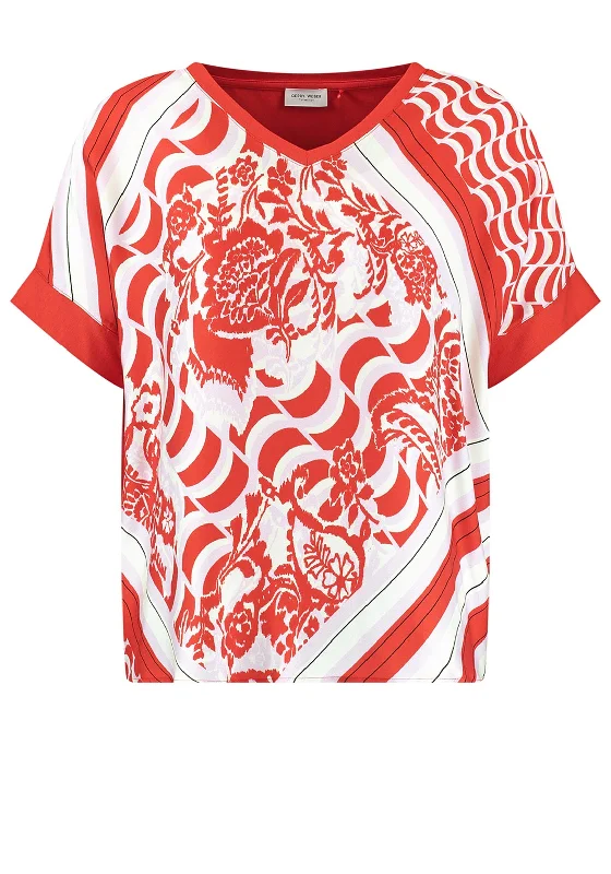 Cool Style Gerry Weber Floral & Stripe Top, Red Multi