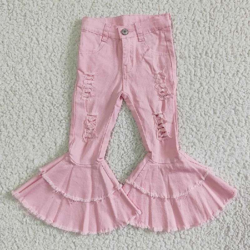 Relaxed Wear P0005 Girls Pink Hole Bell Jeans