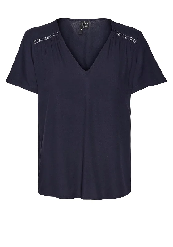 Unique Prints Vero Moda Blanca Shoulder Panel T-Shirt, Navy Blazer