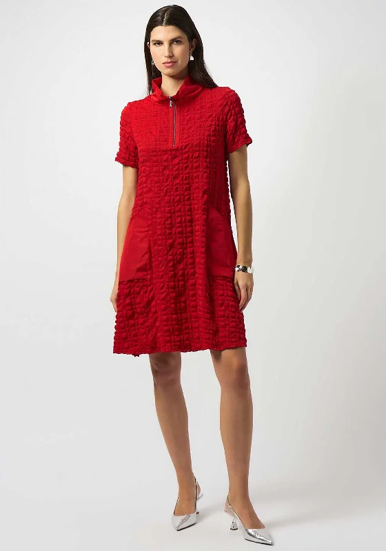 Fashion Innovation Joseph Ribkoff Bubble Jacquard Zip Neck Dress, Red