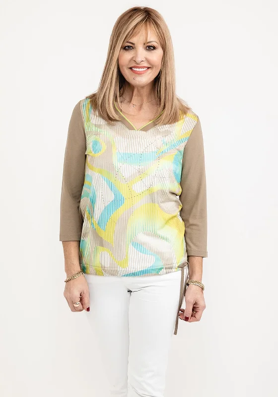 Fresh And Elegant Barbara Lebek V Neck Print T-Shirt, Olive