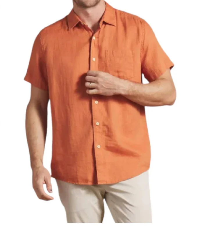 Smart Casual Amalfi Textured Hemp Linen Shirt In Arabesque(Burnt Orange)