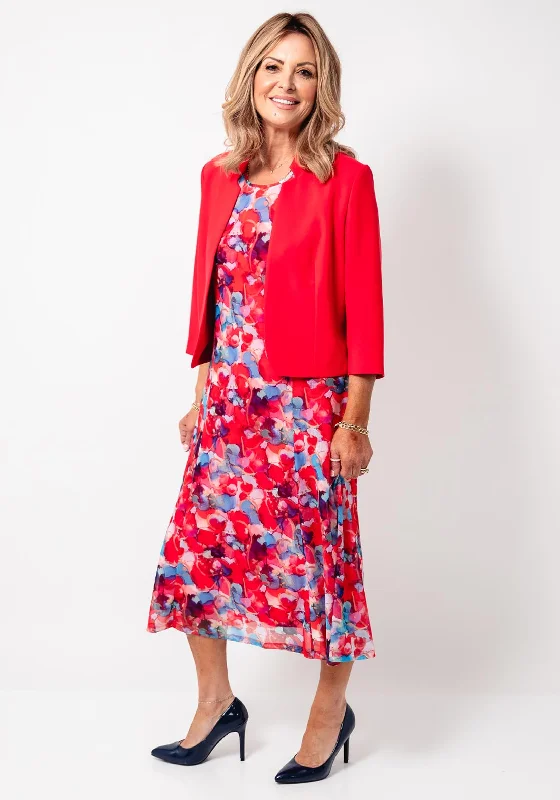 Street Fashion Avalon Abstract Floral Print Dress and Bolero Set, Coral