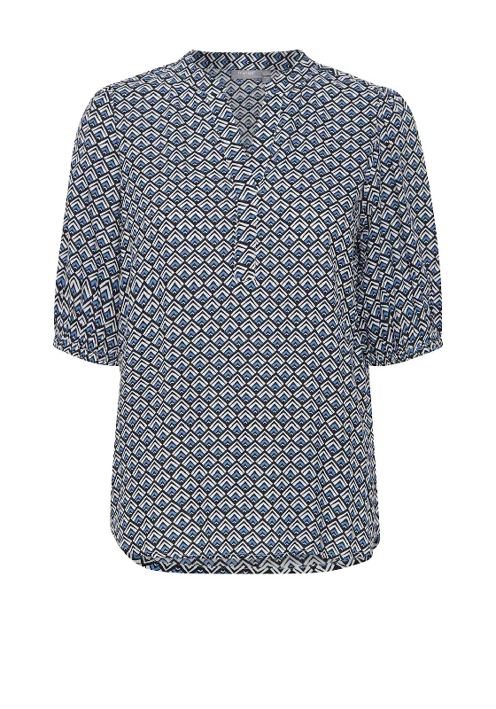 Personalized Design Fransa Notch Neck Geo Print Blouse, Navy Multi