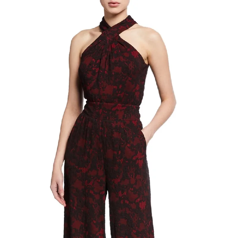 Youthful Style Michael Kors Women's Halter Neck Lace Jumpsuit Red Size Large