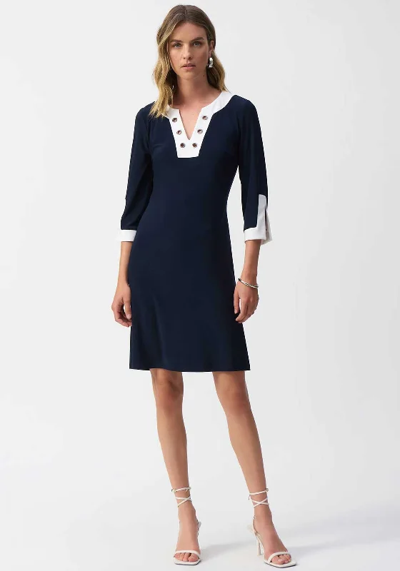 High-quality Styles Joseph Ribkoff Eyelet Neck Aline Dress, Navy