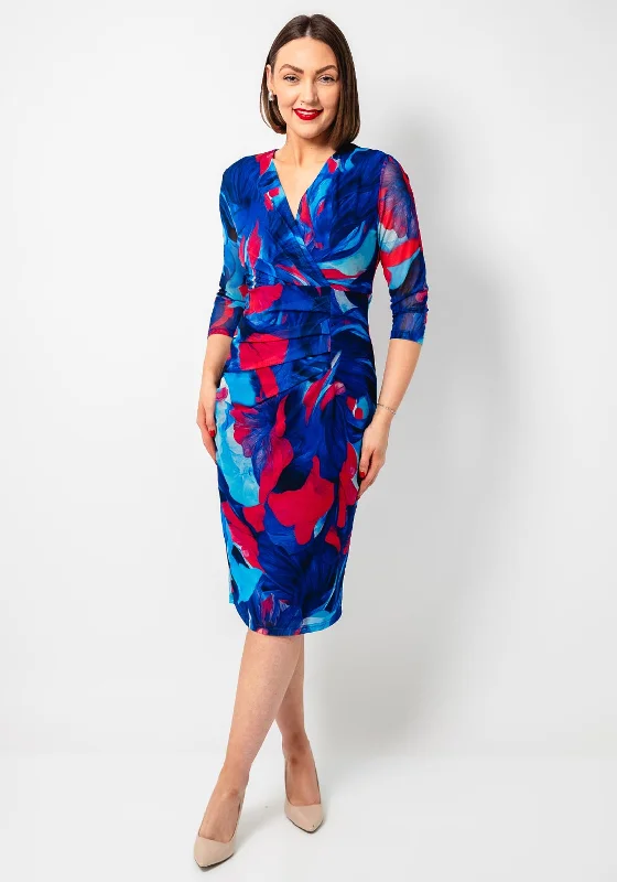 Fashionable Inner Wear Avalon Floral Print Mesh Wrap Pencil Dress, Blue