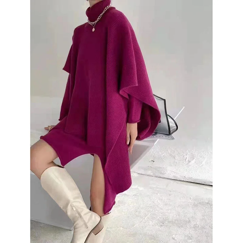 Celebrity Style Casual High Neck Knitting Capes & Long Sweaters