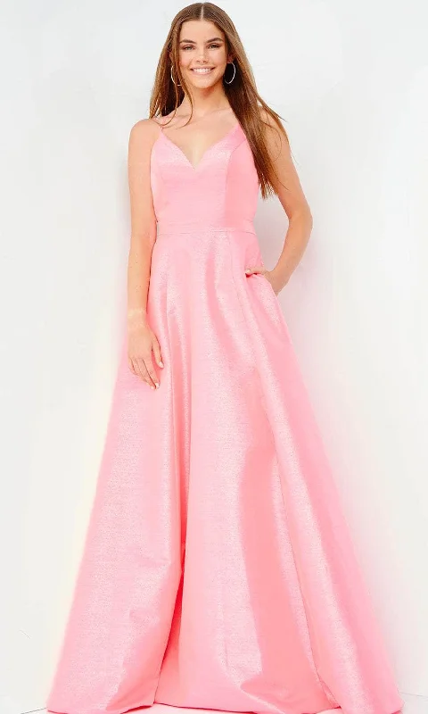 High-end Customization JVN by Jovani JVN08156 - Strappy Back Metallic Prom Gown