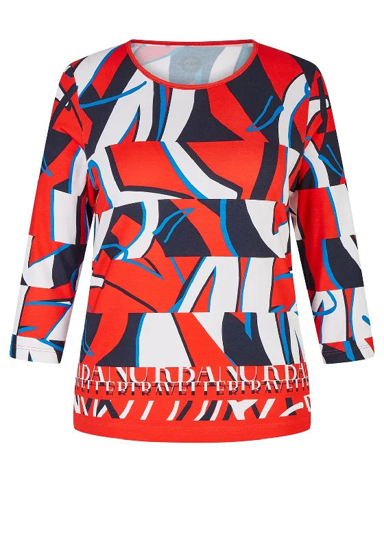 Fresh And Fashionable Rabe Abstract Shape Print T-Shirt, Red Multi