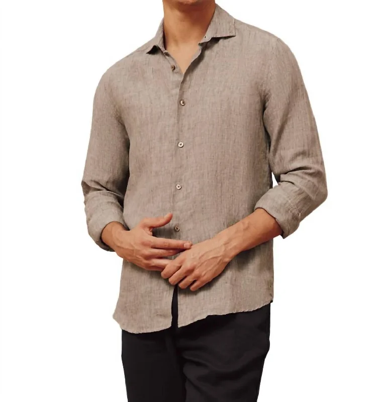 Casual Hoodies Antonio Long Sleeve Linen Shirt In Truffle