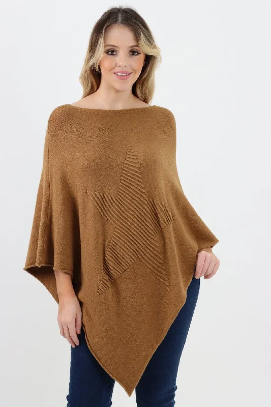 Design Trend Made In Italy Star Ribbed Round Neck Poncho Top