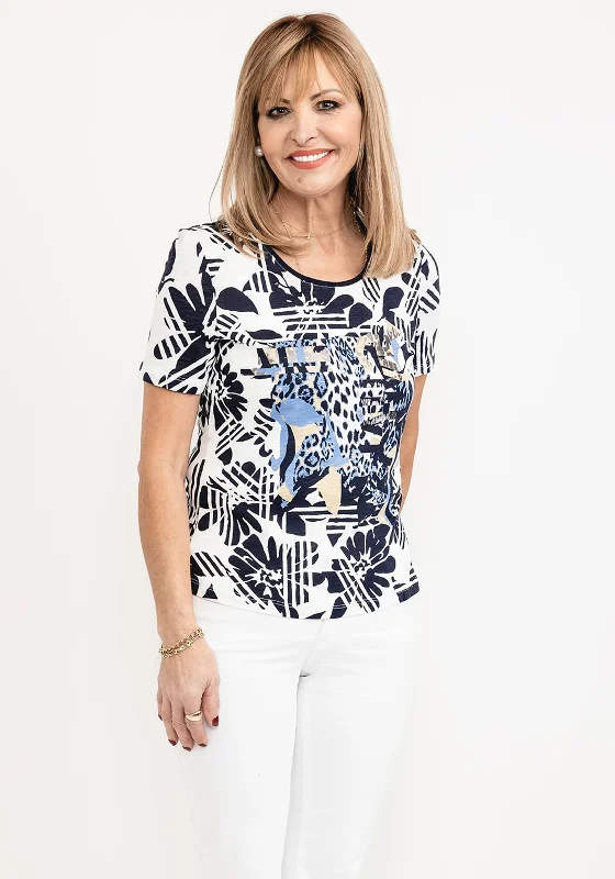 Luxury Customization Barbara Lebek Abstract Outline Print T-Shirt, Navy Multi