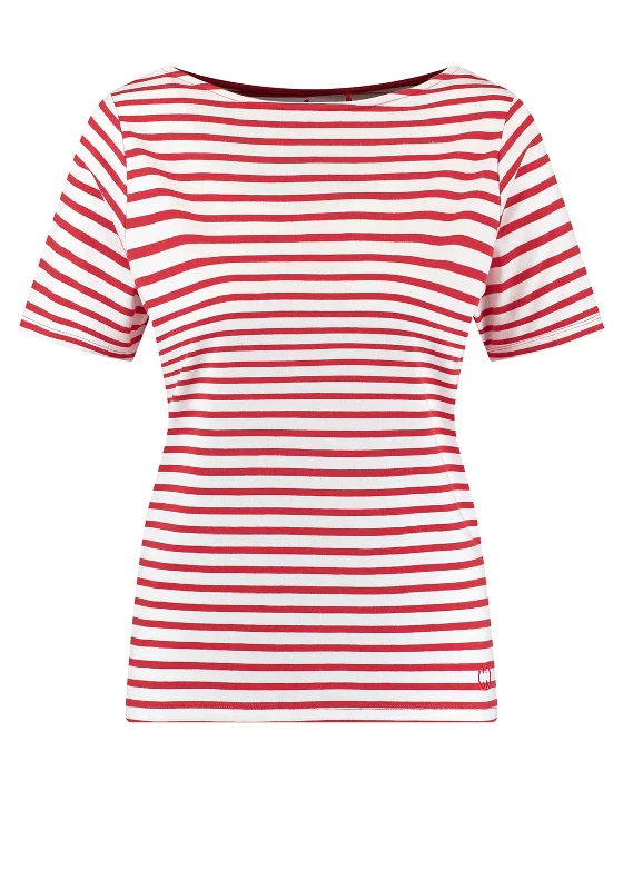 Street Fashion Gerry Weber Striped Boat Neck T-Shirt, Red & White