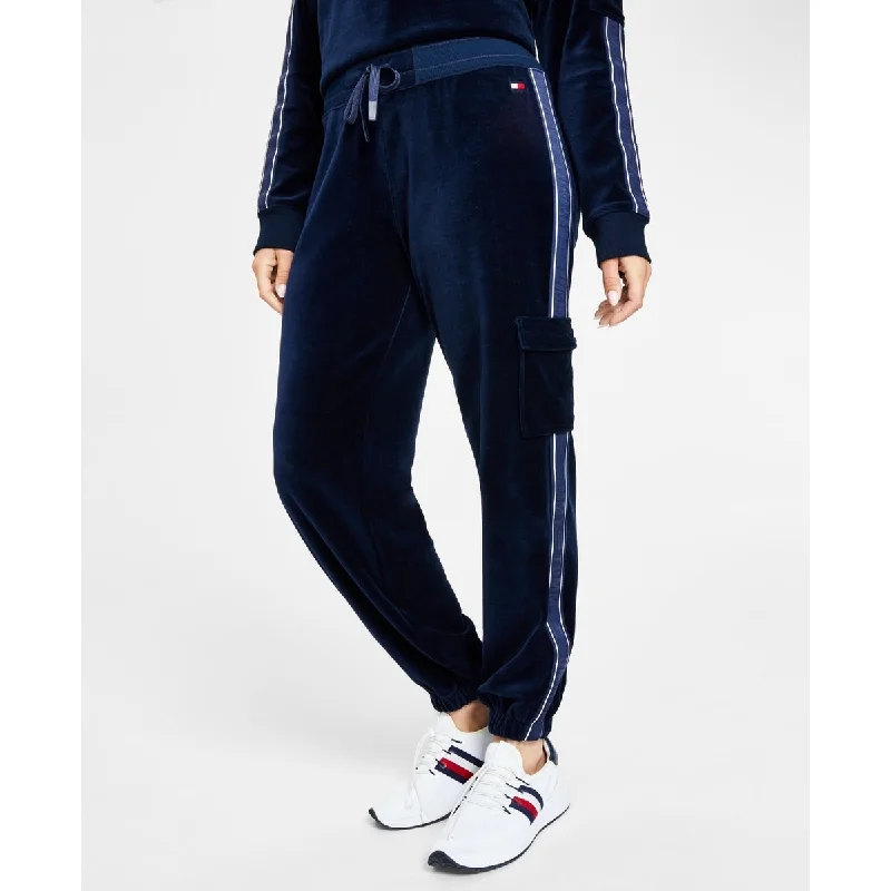 Goddess Style Tommy Hilfiger Women's Velour Cargo Jogger Pants Blue Size X-Small