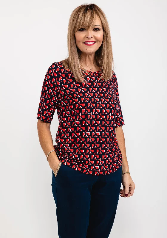 Versatile Itinerary Rabe Abstract R Pattern T-Shirt, Red & Navy