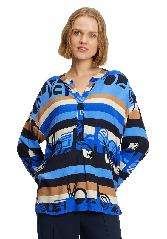 Age-reducing Style Betty Barclay Block Print Blouse, Azure Blue Multi