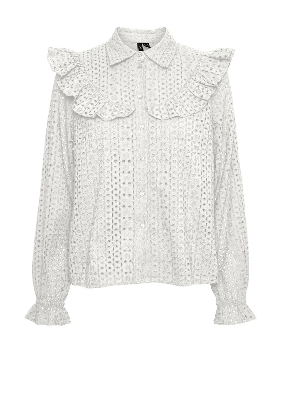 Comfortable Series Vero Moda Frill Broidery Shirt, Snow White