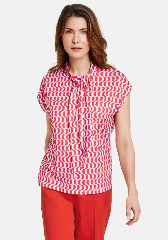 Fashion Wear Gerry Weber Geo Print Tie Neck Top, Red Multi