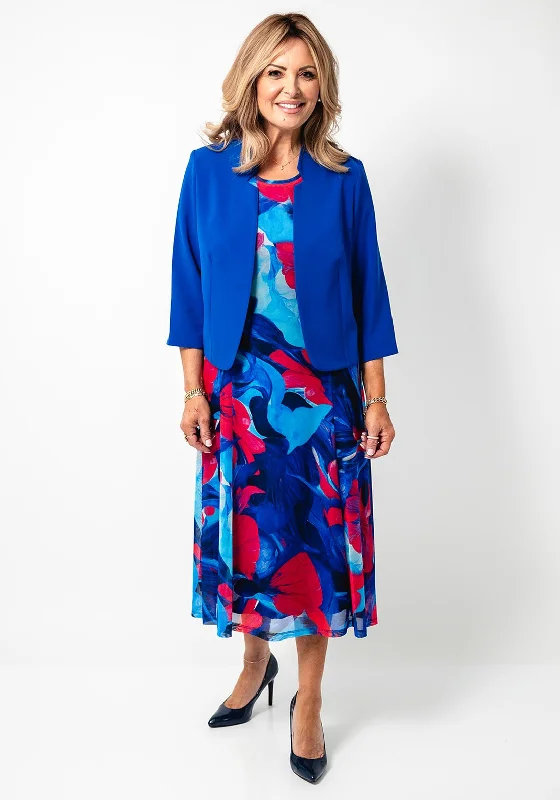 Editorial Design Avalon Abstract Floral Print Dress and Bolero Set, Royal Blue