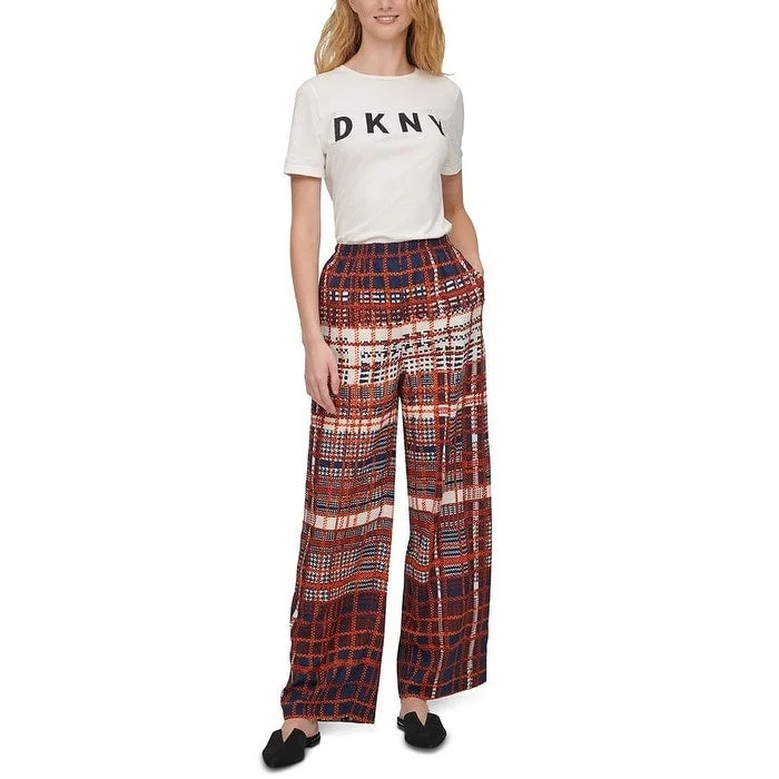Lazy Home Dkny Women's Plaid Wide Leg Pants Brown Size Small