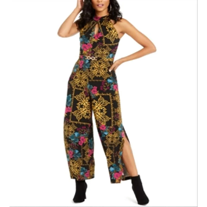 Lace Design Thalia Sodi Women's Printed Halter Neck Jumpsuit Black Size Xx-Large