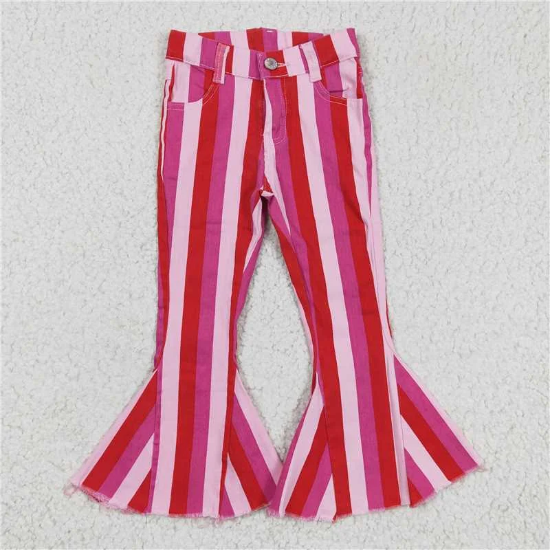 Summer Tees P0043 Light Pink Dark Pink Denim pants with big red stripes