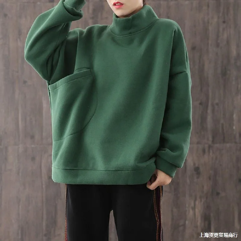 Personalized Outfit Women High Neck Velvet Pullover Tops
