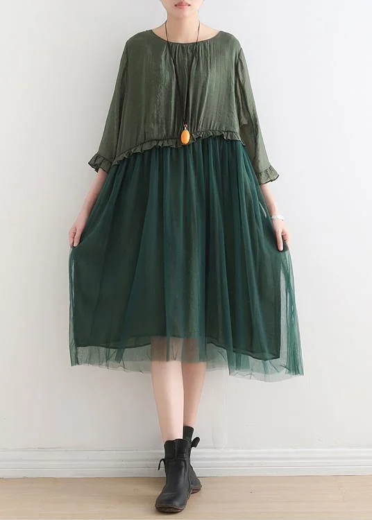 Youthful Vitality Fitted Green Patchwork tulle Summer Chiffon Dress