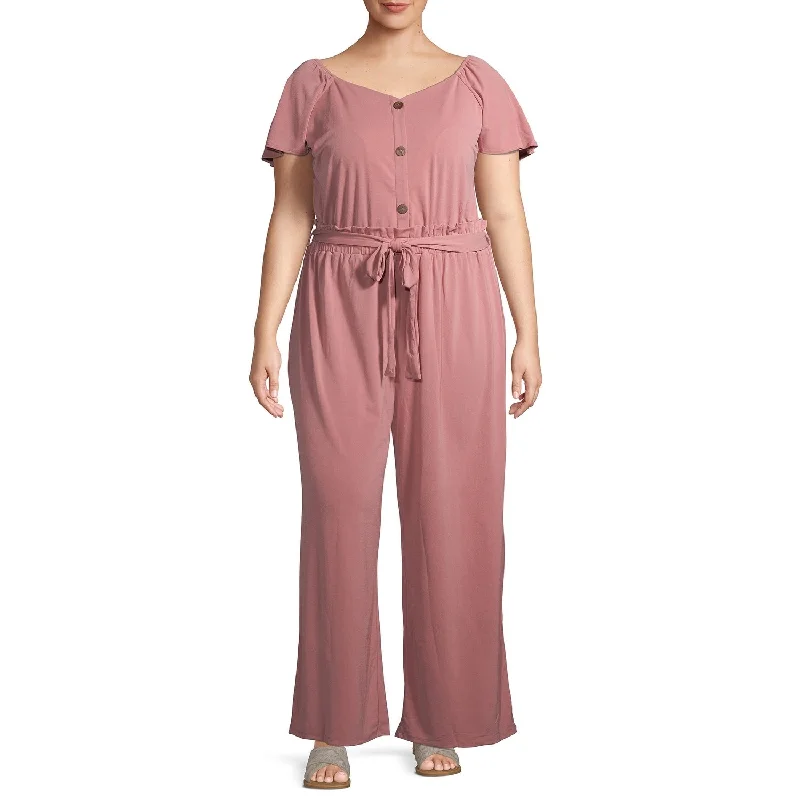 Classic Items Monteau Women's Short Sleeve Wide Leg Jumpsuit Pink Size 3X