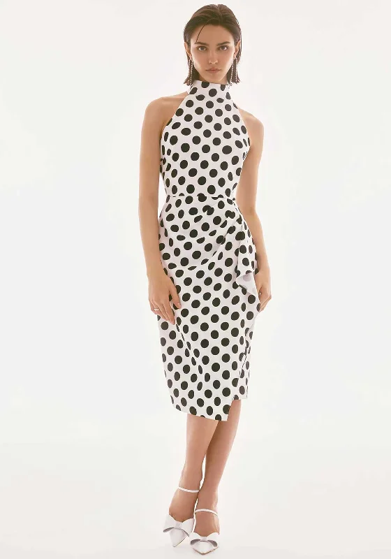 Personalized Design Joseph Ribkoff Polka Dot Halter Neck Dress, White
