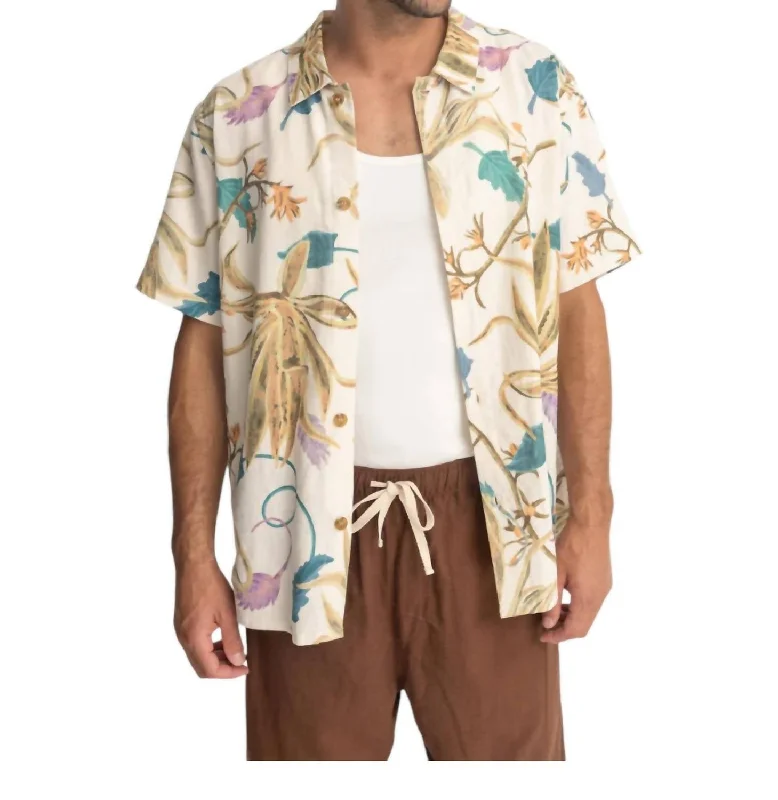 Relaxed Fit Oasis Short Sleeve Button Up Shirt In Natural