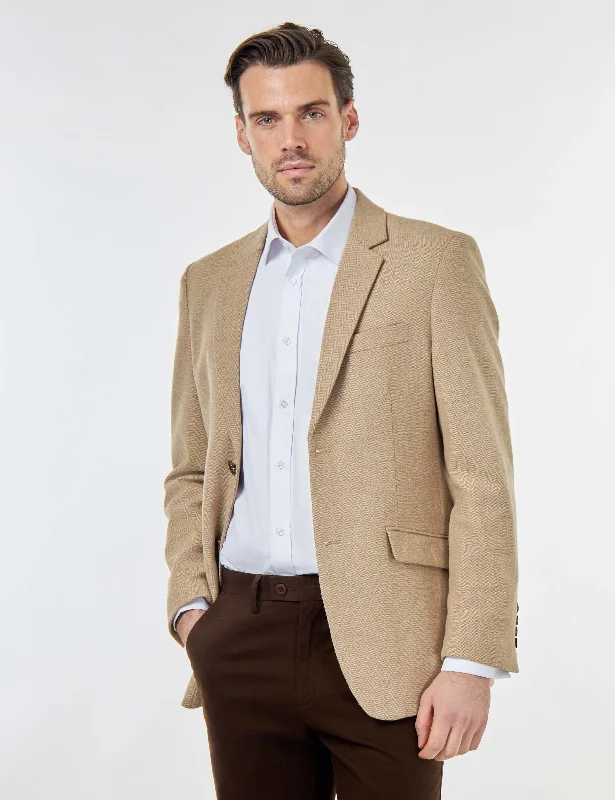Smart Wear BRUCE – Stone Herringbone Tailored Wool Jacket