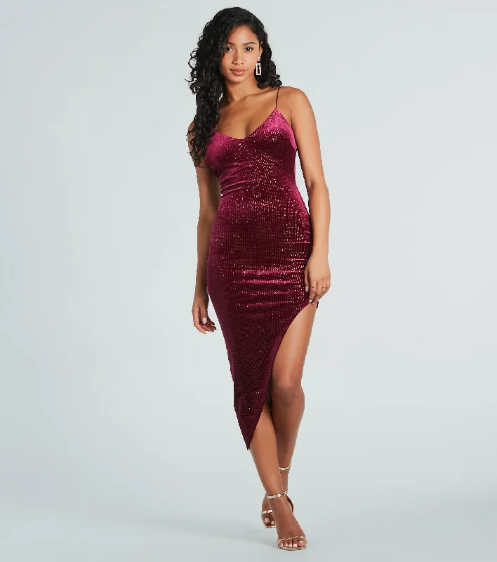 Fashionable And Fashionable Glam Spark Glitter Velvet Midi Dress
