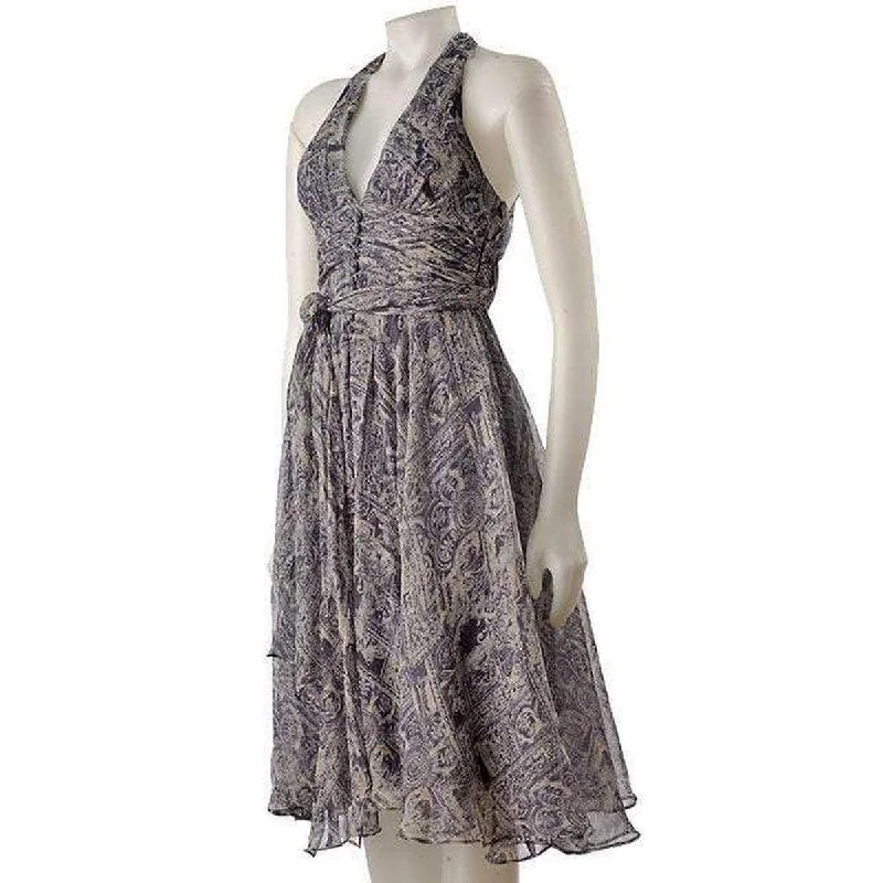 Tropical Style Victorian Floral Halter Silk Dress