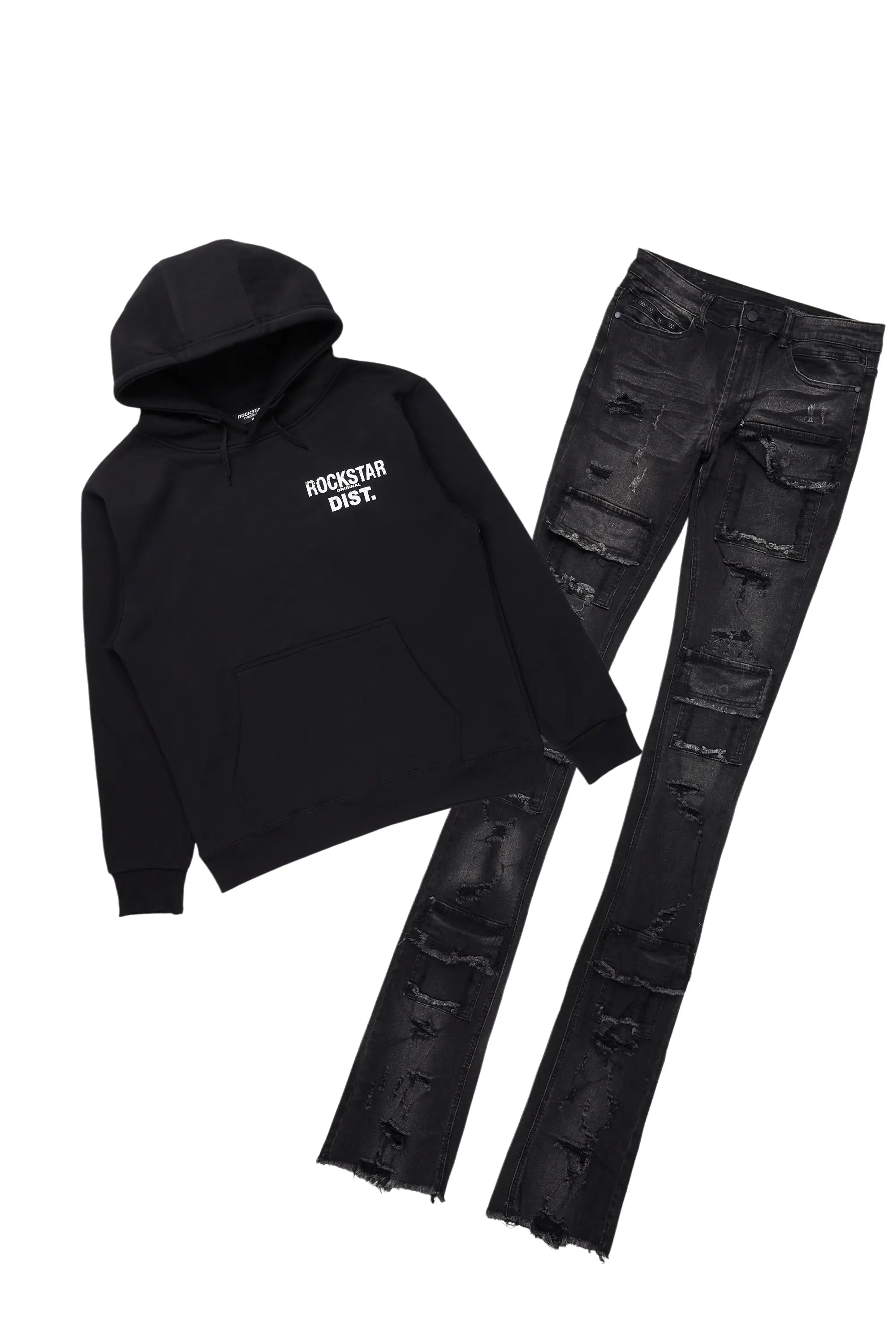 Leather Pants Lake Black/White Hoodie & Pooja Super Stacked Flare Jean Bundle