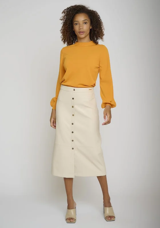 Fashion And Simplicity Rino & Pelle Sanaz Faux Leather Midi Skirt, Almond Milk