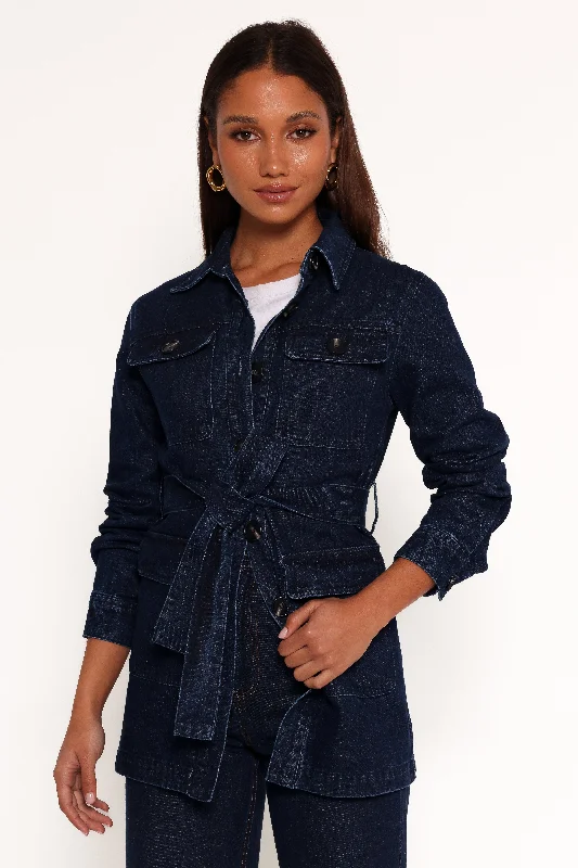 Goddess Outfit Nadine Tie Waist Button Front Jacket - Denim