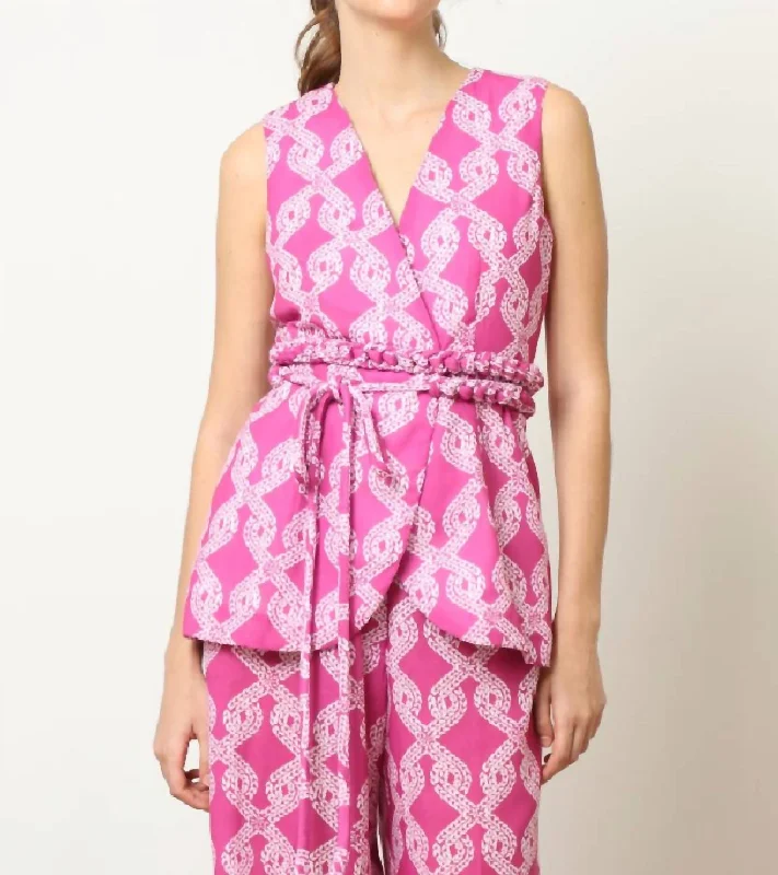 End Of The Year Sleeveless Blazer In Knots Magenta