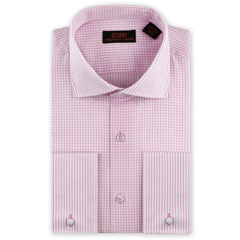 Casual Outfit Steven Land Checks & Stripe’s French Cuff &  Spread collar Dress Shirt/Ds2207