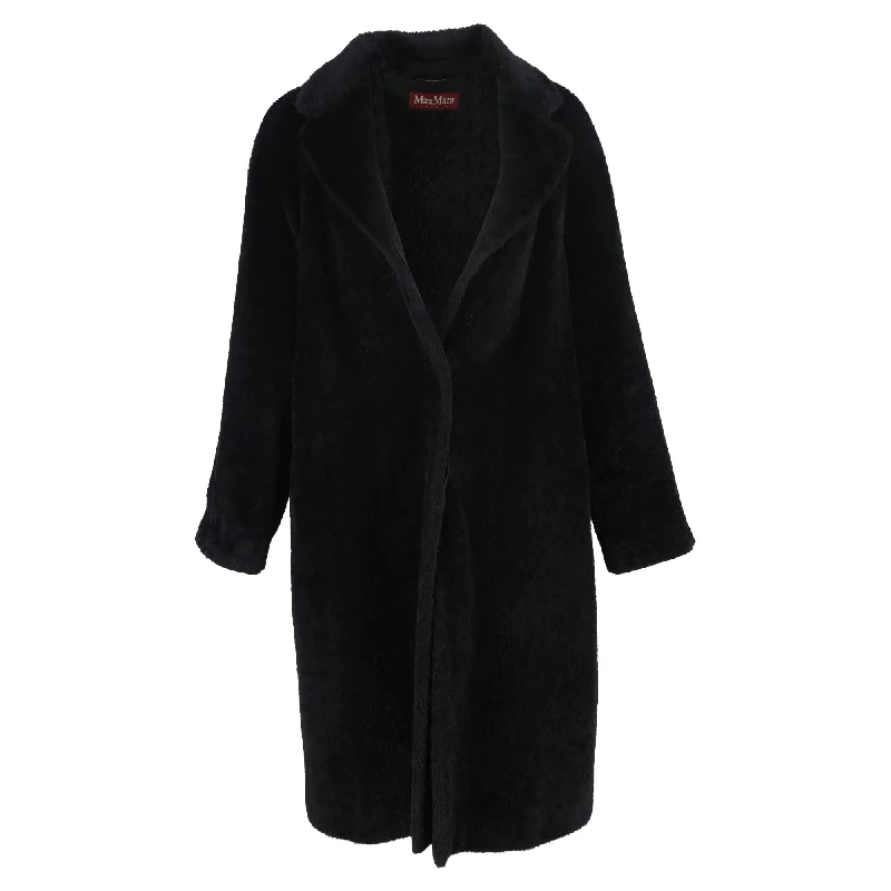 Fashionable Items Max Mara Single-Breasted Teddy Coat in Black Wool
