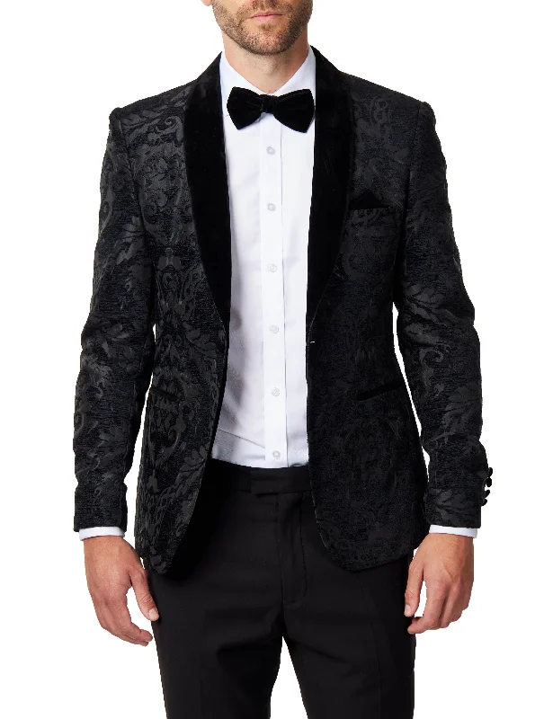 Soft Layers GLEN - Black Floral Foliage Velvet Jacquard Dinner Jacket