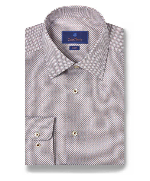 Everyday Wear David Donahue Chocolate & Sky Micro Print Dress Shirt (Trim Fit)