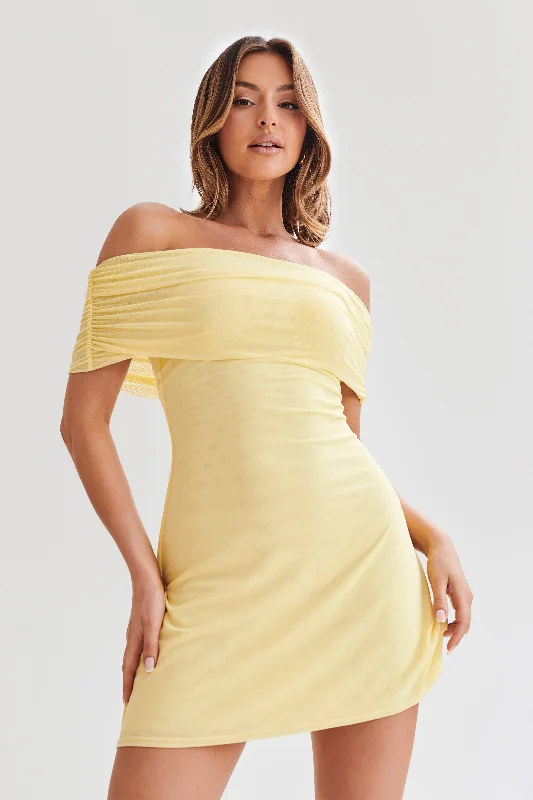 Tropical Style Josie Off Shoulder Mesh Mini Dress - Lemon