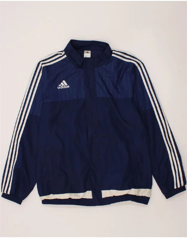 Heavy Coats ADIDAS Mens Tracksuit Top Jacket XL Navy Blue Striped Polyester