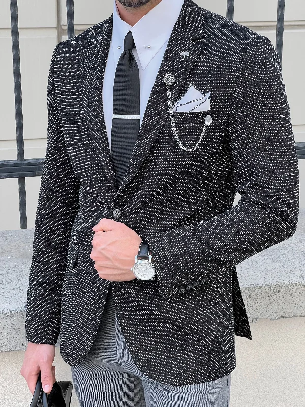 Casual Chinos Bojoni Astoria Slim Fit High Quality Mono Collar Knitted Black Blazer